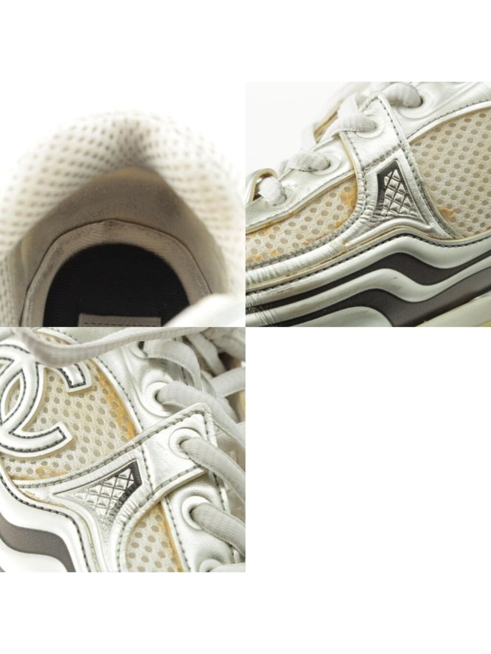Chanel Mesh CC Logo Sneakers Low Cut Silver White - Picture 10 of 10